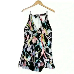Dip Women's Curvy Tropical Halter Bathing Suit Onesie Dress Size XL